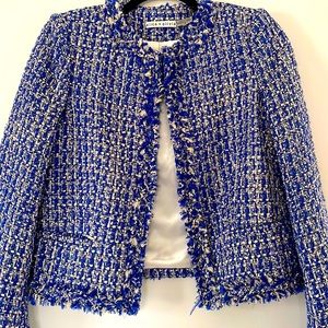 Alice + Olivia Blue and White Tweed Blazer